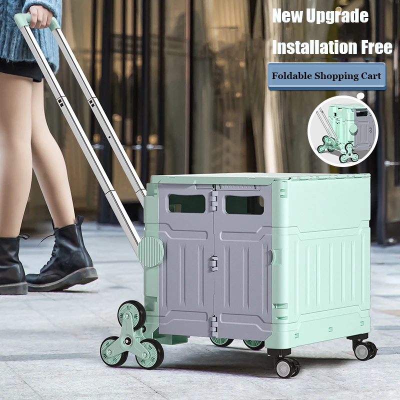 

New Upgrade Portable Folding Shopping Cart Household 75L Camping Picnic Trolley Cart 8 Wheels Climbing Grocery Cart