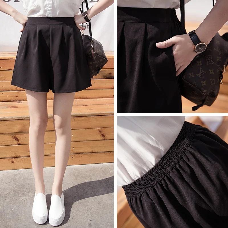 

plus Size Slimming Short Pants Women's Summer Loose Wide Leg Pants High Waist Korean Style Commute Wind Pocket Design Polyest...
