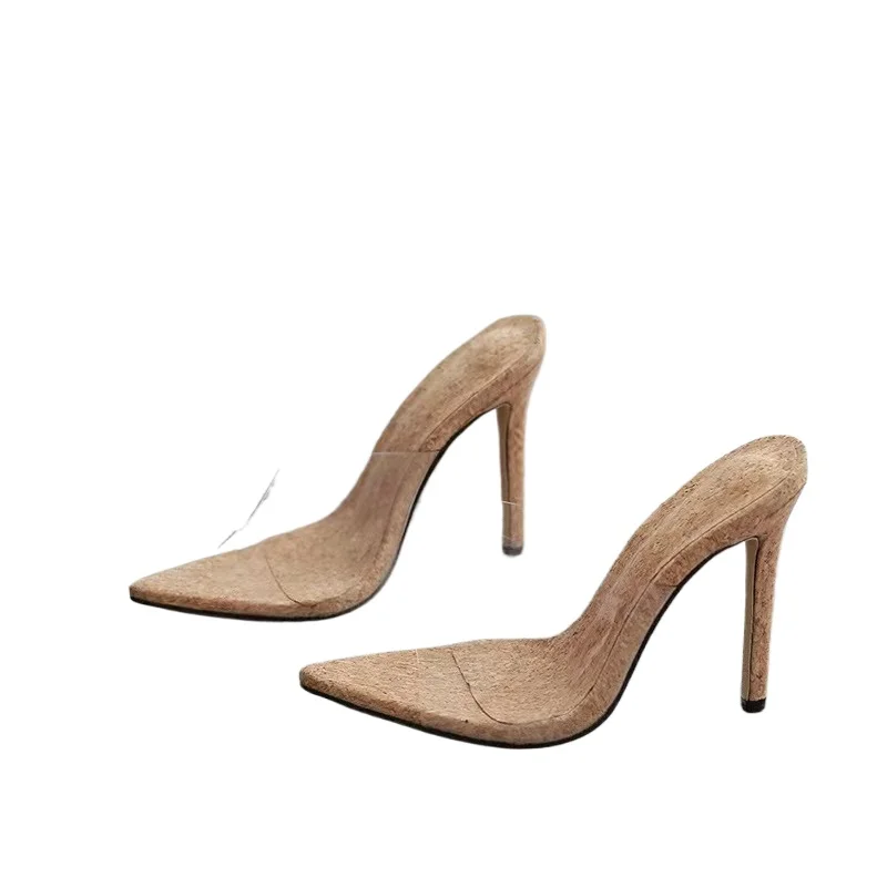 موضة الربيع والصيف الجديدة حزام شفاف تو يتعرض صنادل عالية الكعب ، حجم كبير الصنادل النسائية الرجعية المدببة 2026 #4