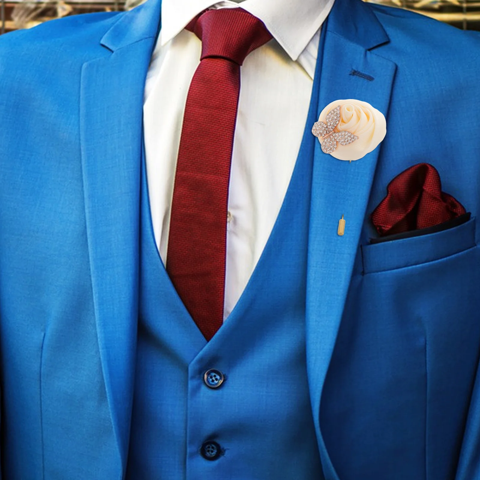 

Men Wedding Rose Boutonniere Rhinestone Butterfly Brooch Groomsmen Elegant Suit Decorations Special Occasions Wedding Flowers