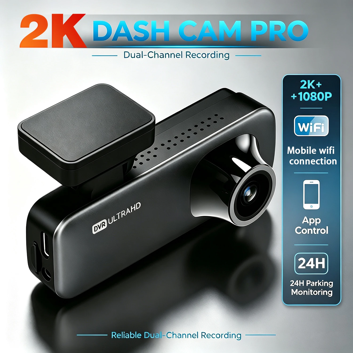 Nouvelle Caméra de Tableau de Bord 2K à Double Objectif (2K Avant + 1080P Arrière) pour Voiture, Enregistreur de Conduite HDR avec Supercapaciteur, WiFi et Surveillance de Stationnement 24H/24 (Modèle Q2 2026)