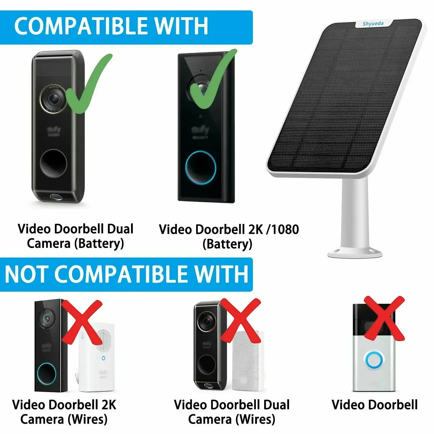 New 4W Solar Panel Charging for Eufy Video Doorbell 2K/ Dual Camera (battery) Cable Mount