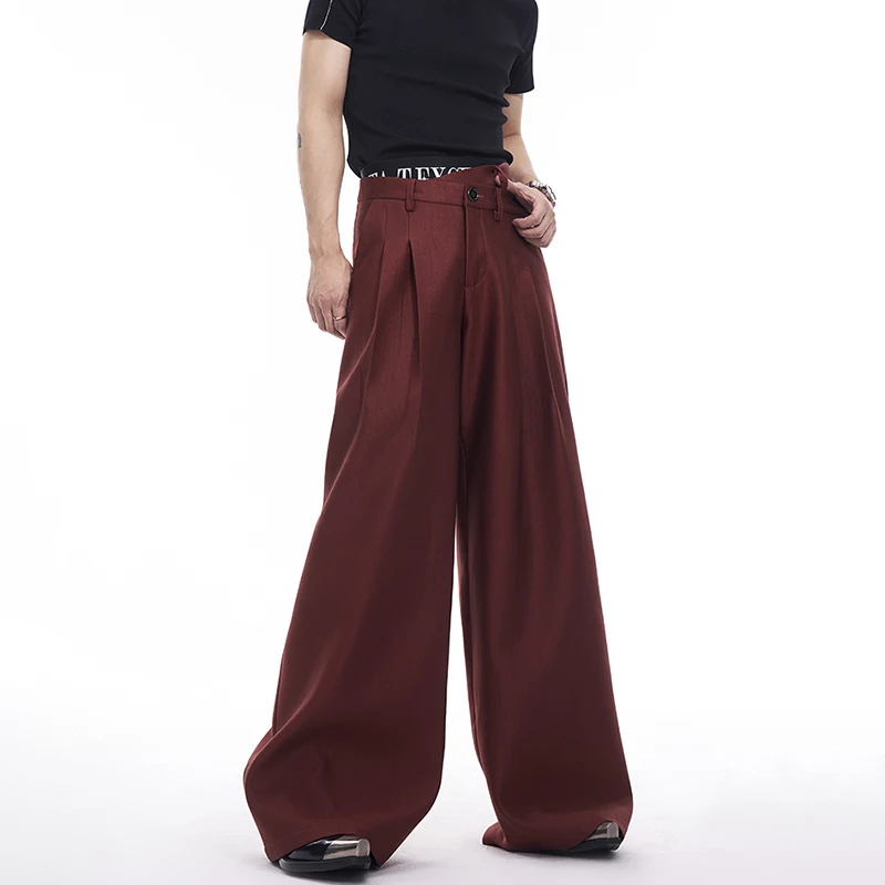 LUZHEN Irregular Double Waist Straight Suit Pants Men Autumn Glossy High End Pleated 2024 Designer New Wide Leg Trousers LZ8022