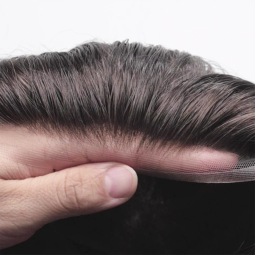 

Wholesale 8x10inch Durable Mono With Poly With Lace Front Human Hair Men's Toupee Hair Replacement System For Men