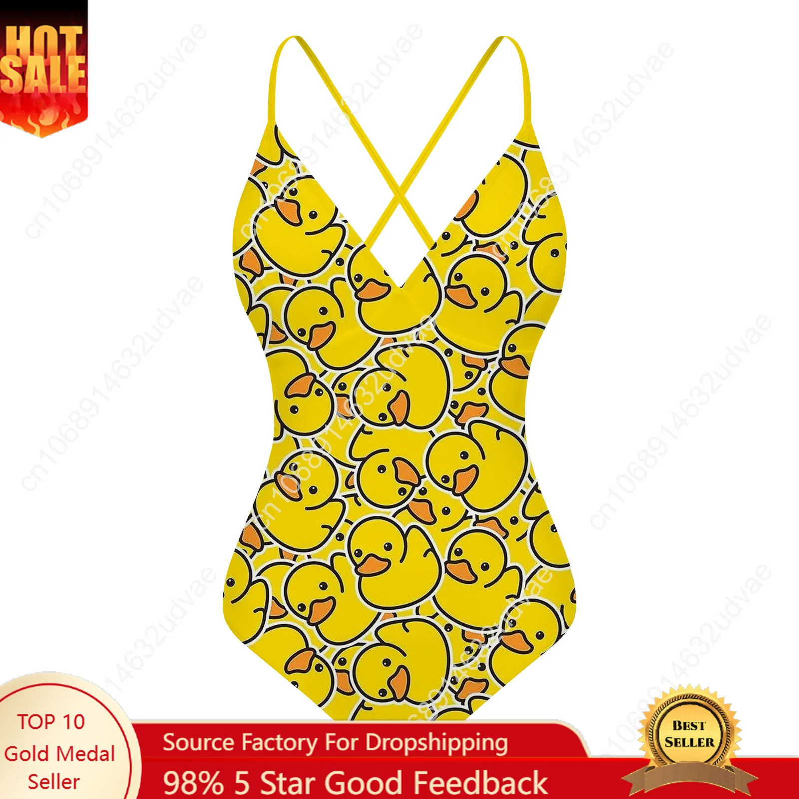 

Yellow Duck V-neck Halter Back Swimsuit Womens Bathing Suits Personalized Bikini Pool Party Swimwear Custom Made Beachwear