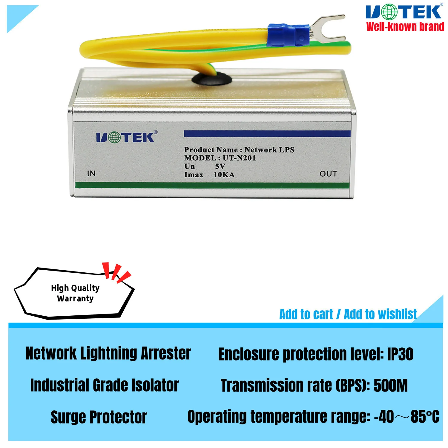 

UOTEK Industrial Grade Network Lightning Isolator Arrester Isolation Module Surge Protector UT-N201