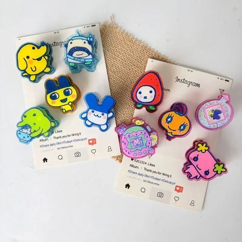 Novelty Tamagotchi Acrylic Double Sided Thick Exam Paper Clip Holder Cute Cartoon Storage Hot Sale Trending