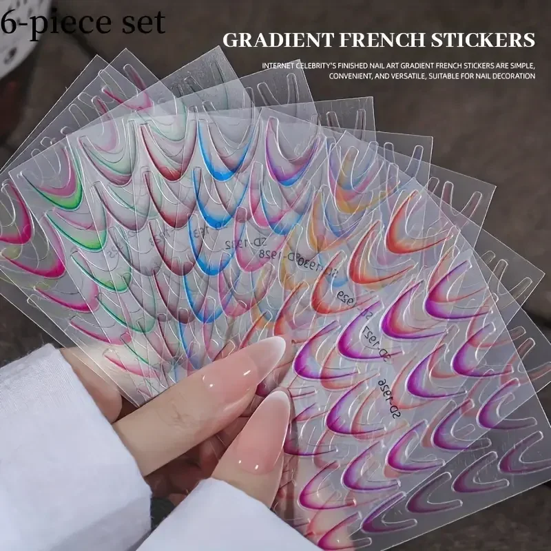 

6-Piece Gradient French Nail Stickers – Self-Adhesive Geometric Fantasy Design with Sparkle for DIY Manicure Dropshipping