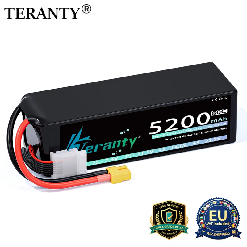 TERANTY 6S Lipo-Akku 5200mAh 22,2V 22,8V 80C&120C mit XT60 XT90 Stecker für RC-Helikopter, Flugzeug, Drohne, UAV, FPV, RC-Auto, LKW, Boot
