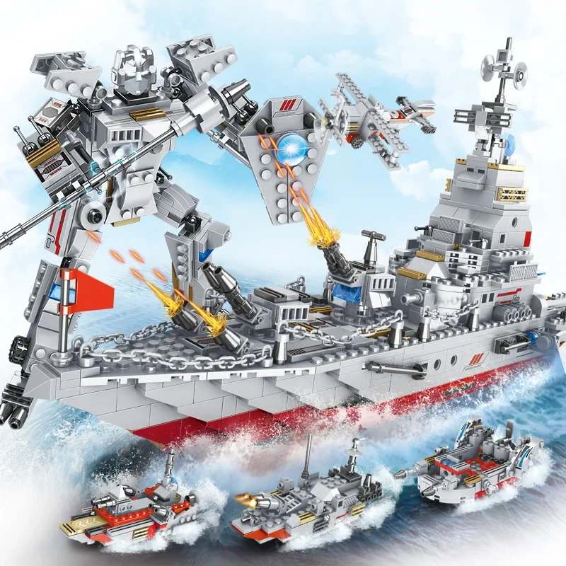 Militair schip Leger Ocean Cruiser Oorlogsschip Bouwstenen Stad Politiebureau SWAT Team Militair Model Bakstenen Speelgoed voor kinderen