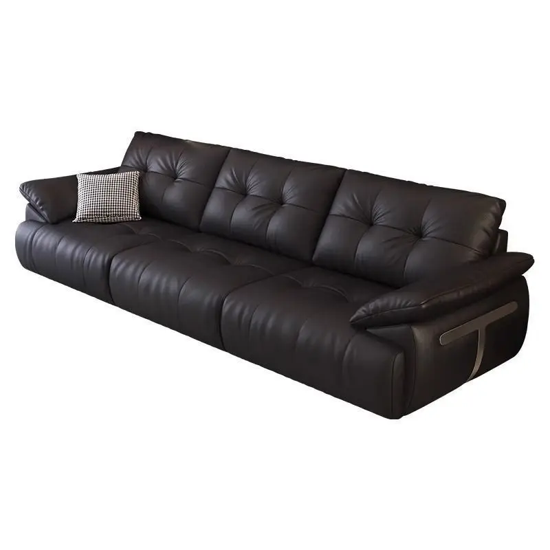 

Cloud leather sofa sofa living room small apartment light luxury Italian simple straight row modern leather first layer cowhide