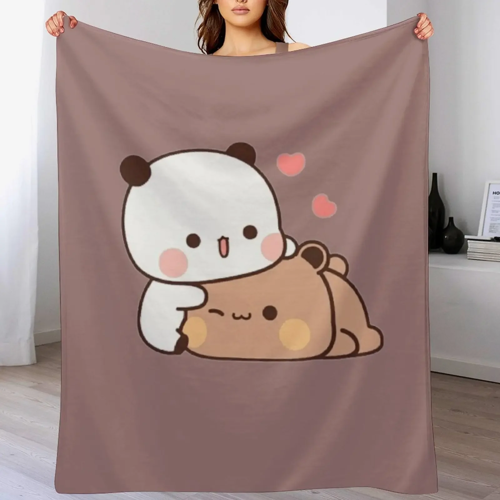 DuDu Bear and BuBu Panda’s Love Relaxing Moment Throw Blanket Beach warm winter Blankets