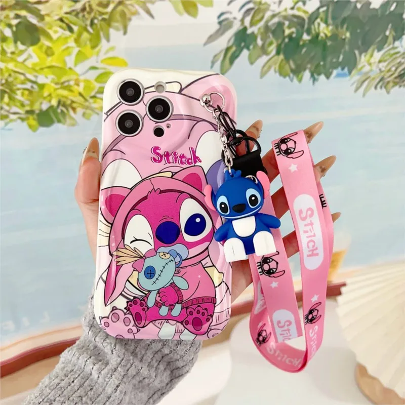 Cute Stitch Phone Case with Hanging Rope For Samsung Galaxy A22 A23 A24 A25 A26 A30 A305 A30S A31 A315FE A32 A33 A34 A35 A36 A37