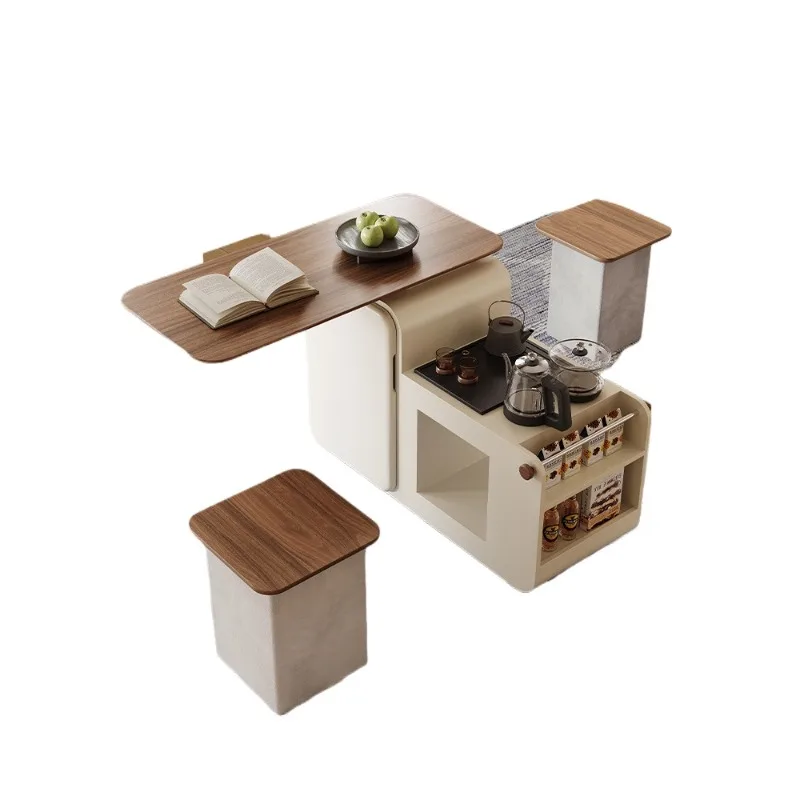 

Solid wood coffee table movable tea table kettle integrated household tea cart balcony tea table