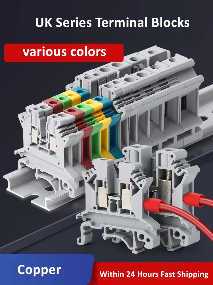 UK Wiring Terminal Block Pure Copper UK2.5N Rail Type Distribution Box Secondary Universal Connection Block Test Grounding