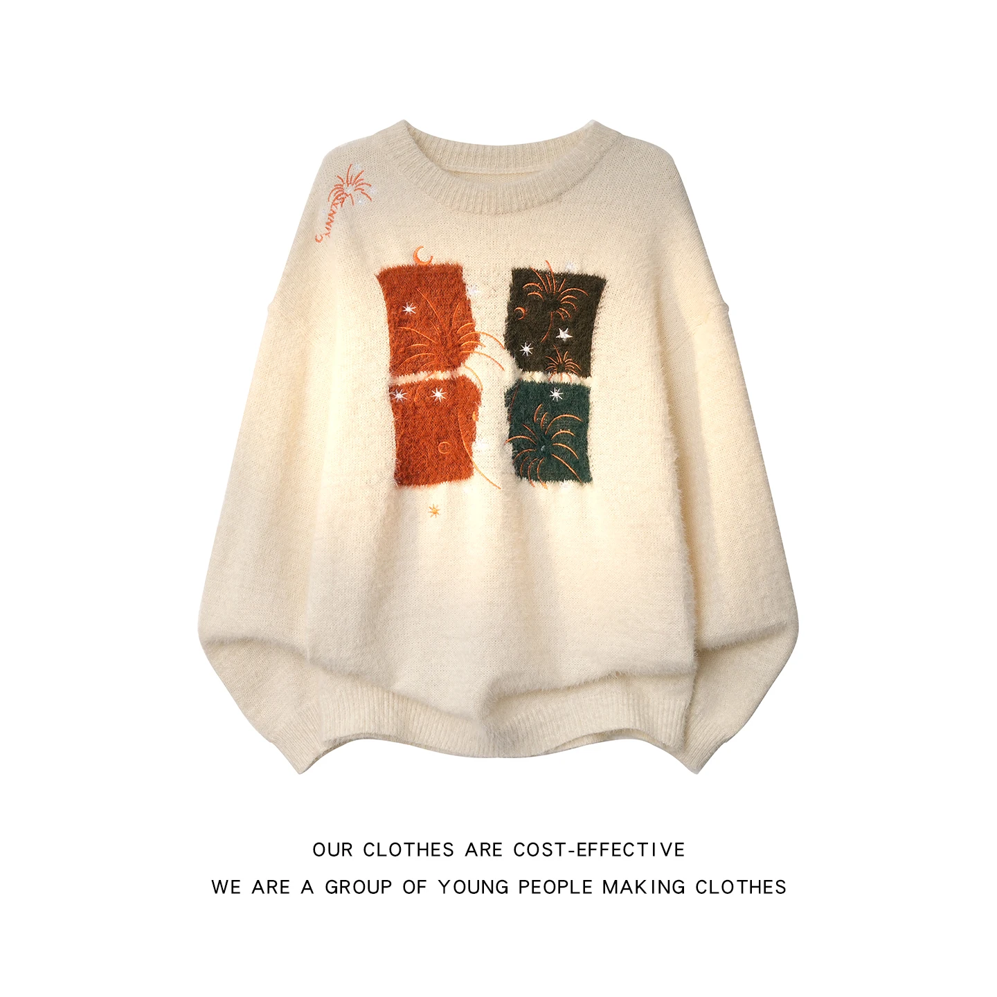 

Американский вязаный свитер с круглым вырезом, мужской, свободный, повседневный, зимний, модный, с вышивкой, удобный, с длинными рукавами, для пары...