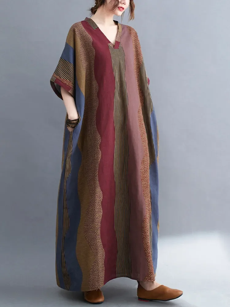 

Хлопковые винтажные платья с короткими рукавами и цветочным принтом, новые платья для женщин, повседневное свободное длинное летнее платье макси, элегантная одежда 2025