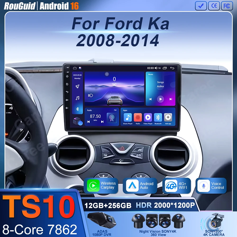 

Автомагнитола Android 16 Carplay для Ford Ka 2008-2014, мультимедийный видеоплеер, GPS-навигация, QLED сенсорный экран, 4G DSP