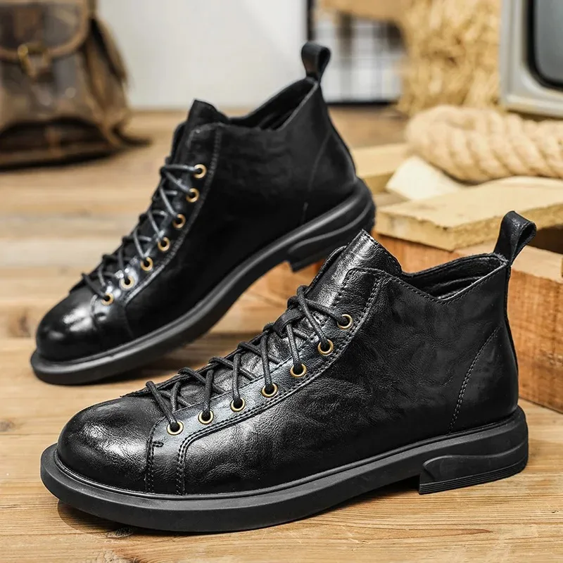 Italy Mens Leather Boots Outdoor Business Casual Shoes man Trend Office Ankle Boot for Men Formal Dress Chelsea Boots for men