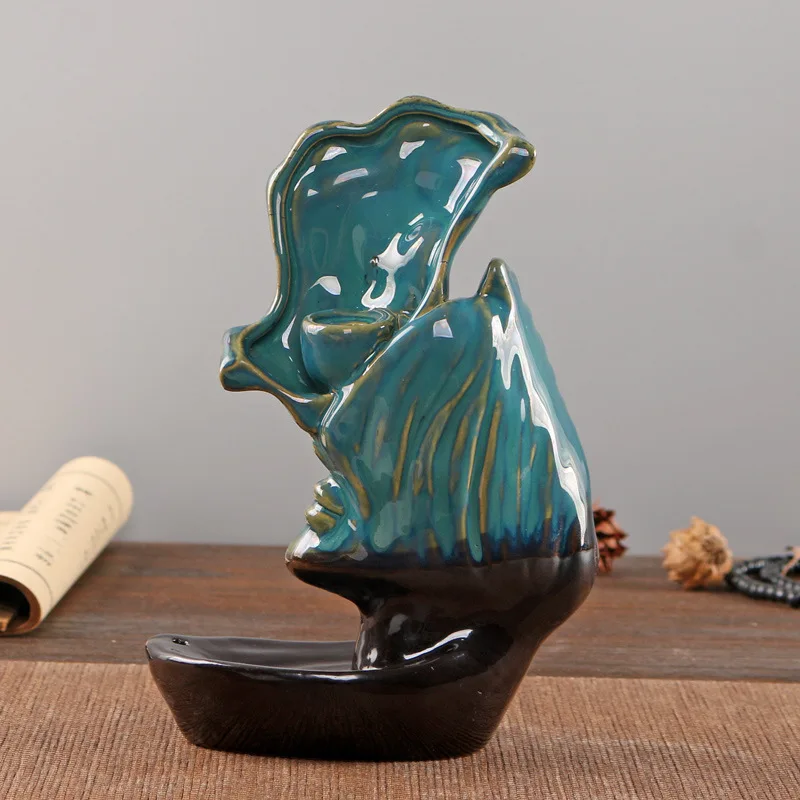 Ceramic Kiss Deep Blue Backflow Incense Burner, Home Decoration Accessories Aroma Diffuser Backflow Incense Stand
