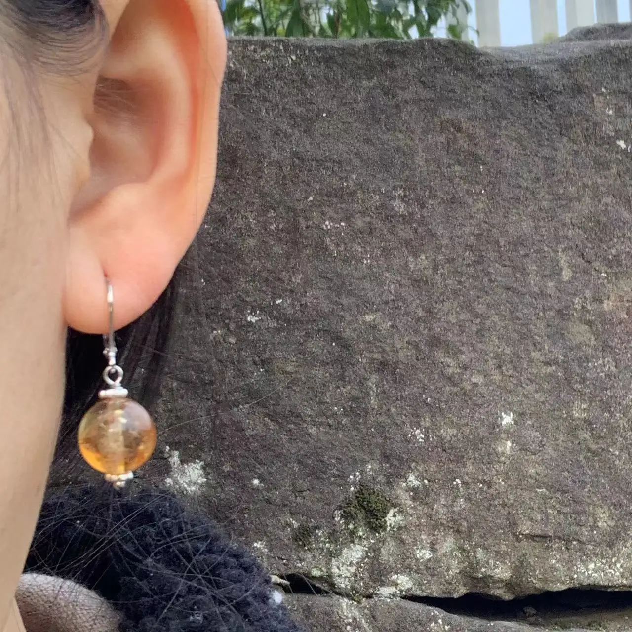 HEYYA STONE 10MM Natural Azeztulite Citrine Drop Earrings Simple Classic 925 Sterling Silver Gemstone Jewelry