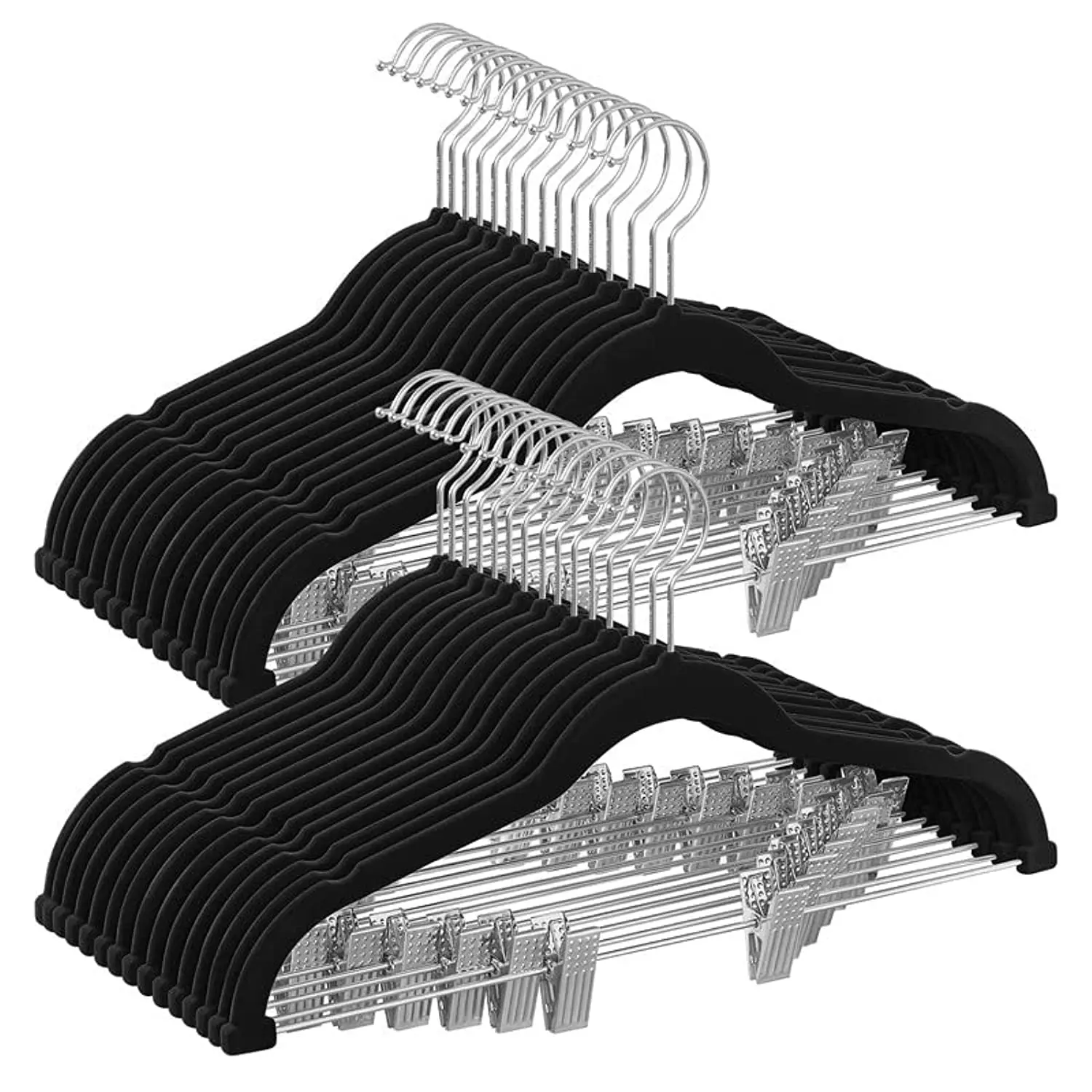 30 Pack Pants Hangers, 16.7 Inches Long Velvet Trousers Hangers with Adjustable Clips,Heavy-Duty,Non-Slip,Space-Saving for Pants