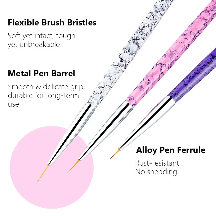 3-teiliges Nail-Art-Pinsel-Set für DIY Acryl UV-Gel Maniküre Malerei 3D-Tipps Design-Werkzeug-Kit für Mädchen