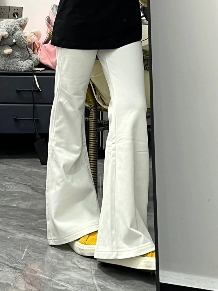 

Белые широкие джинсы с высокой талией, женские осенние новые повседневные прямые утягивающие брюки длиной до пола, модные