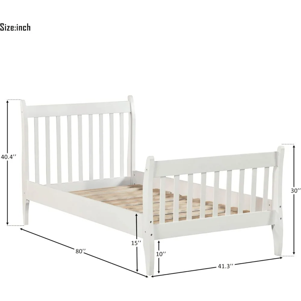 Wood Twin Bed Frame with Headboard and Footboard, Platform Bed Frame Mattress Foundation with Wood Slat Support, Twin Bed