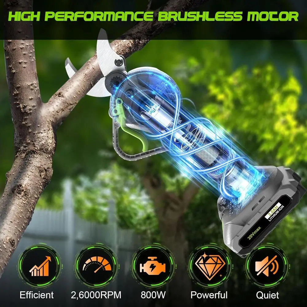 مقصات تشذيب كهربائية 2 في 1 لاسلكية، مقصات تشذيب كهربائية مع شاشة LCD، عمود قابل للتمديد بطول 8.8 قدم لتقليم الأشجار، مع 2 P