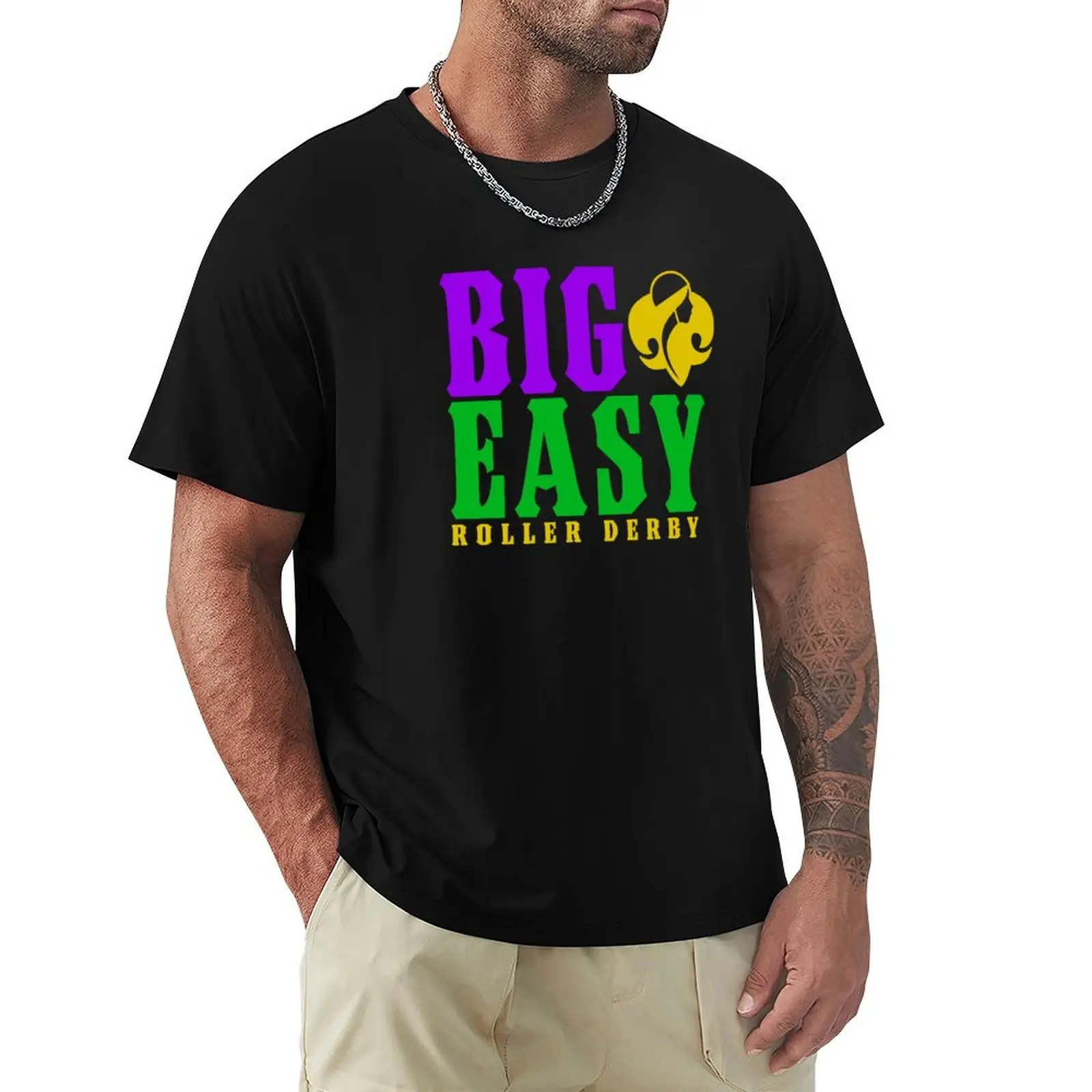 

Big Easy Roller Derby - Mardi Gras colors T-Shirt man t shirt summer tops t shirt men 100℅ cotton