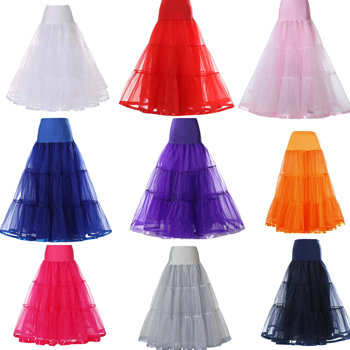 98 cm Long Petticoat Ruffled Crinoline Vintage Wedding Bridal for Dresses Underskirt Rockabilly Tutu 50s Swing with Ribbon Trim