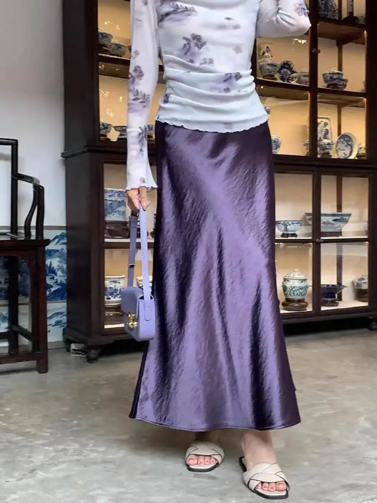 

Весна-лето, французская винтажная однотонная элегантная сексуальная клубная длинная юбка, женская тонкая юбка с запахом для отпуска, полуюбка «рыбий хвост», 2025 г., популярная