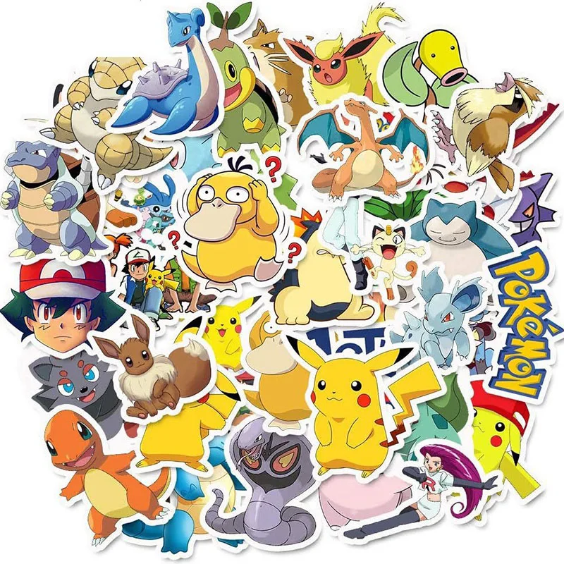 50PCS Cute  Pikachu Pokemon DIY Stickers Phone Trunk Refrigerator Waterproof Anime Stickers Anime Figure Image Toys Sticker Gift