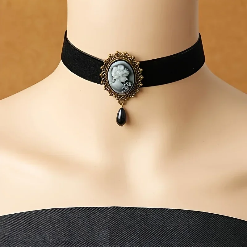 Vintage Bohemian Oval Floral Pendant Necklace, Gothic Women Punk Style Holiday Party Fashion Jewelry Accessories