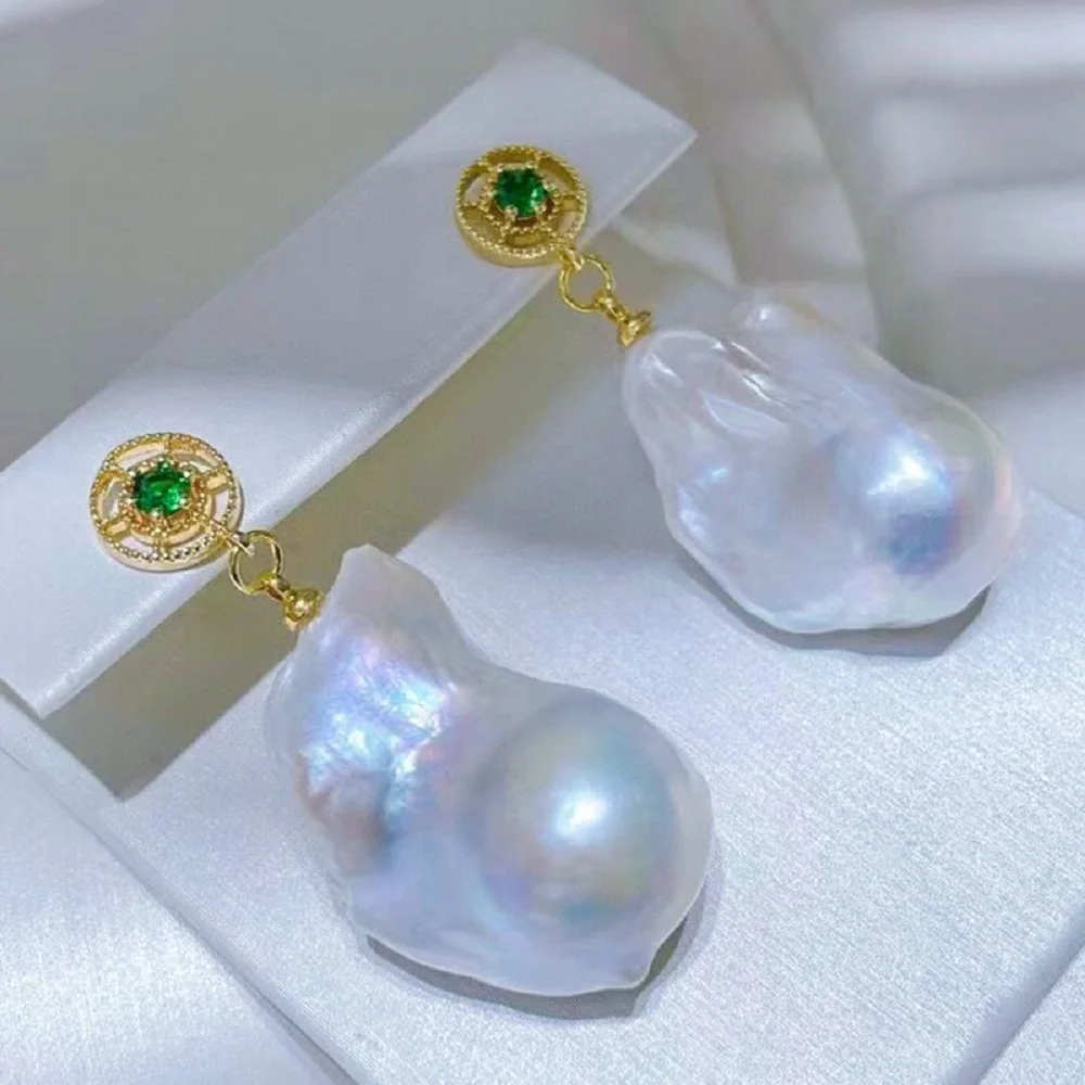 

Baroque Water Drop Pearl Earrings AAA18x25mm Earrings Natural 925S Earrings Pure Silver
