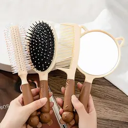 4Pcs - Cute Cartoon Soft Cute Comb Mirror Set of Four, Coffee Mouse Set of Four, Mirror Comb Set