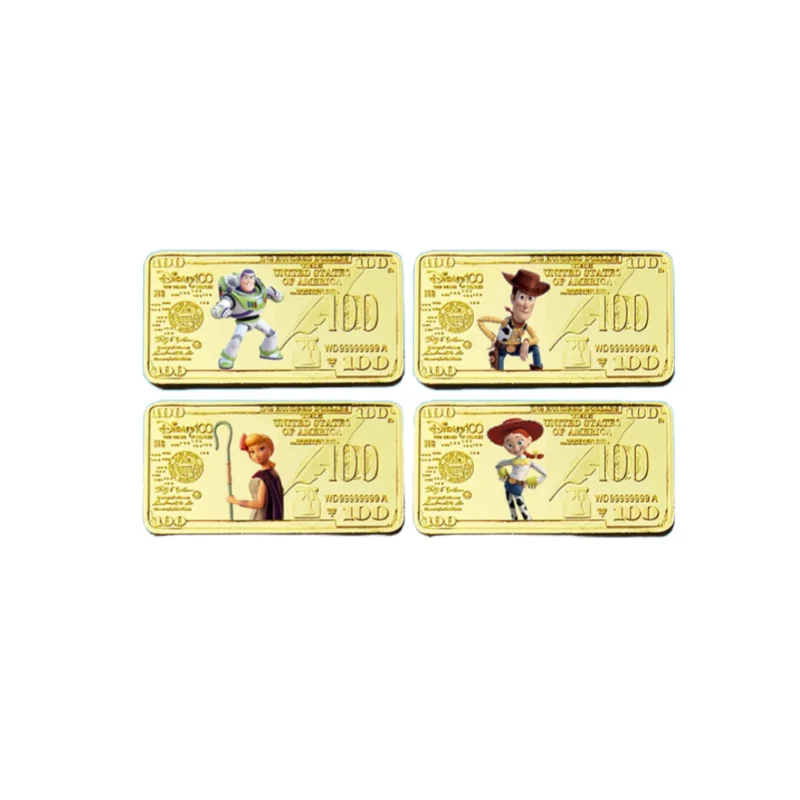 

Anime Disney Cartoon Toy Story Buzz Lightyear Woody Gold Plated Coin $100 Gold Bar Metal Card Badge Collection Gifts
