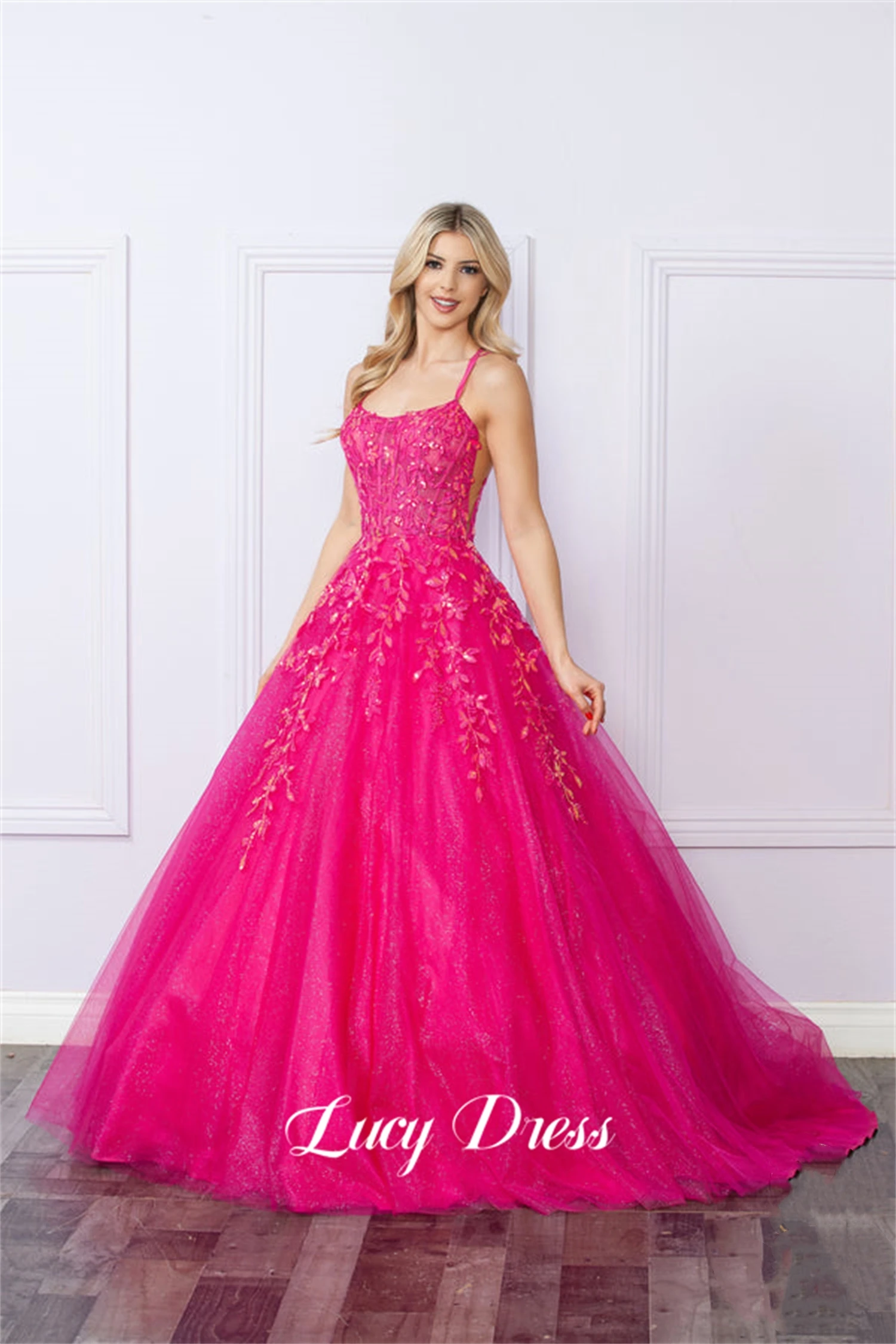 Lucy Mesh Fluffy Party Dress Applique Ball Gown Evening International Dresses Elegant Women Saudi Luxury Formal Occasion Long