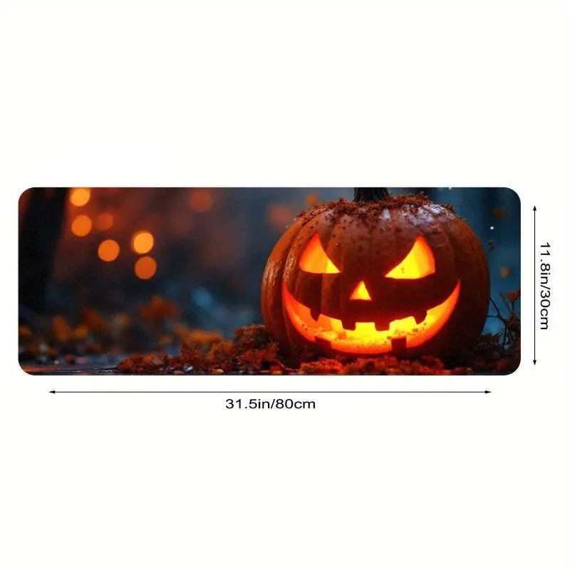 1 szt. Halloweenowa Mata na Biurko z Efektem Rozszerzenia - Świecąca Dynia Jack-o'-Lantern, Antypoślizgowa, Druk HD, Gładka Powierzchnia do Gier, Biura i Dekoracji Świątecznych