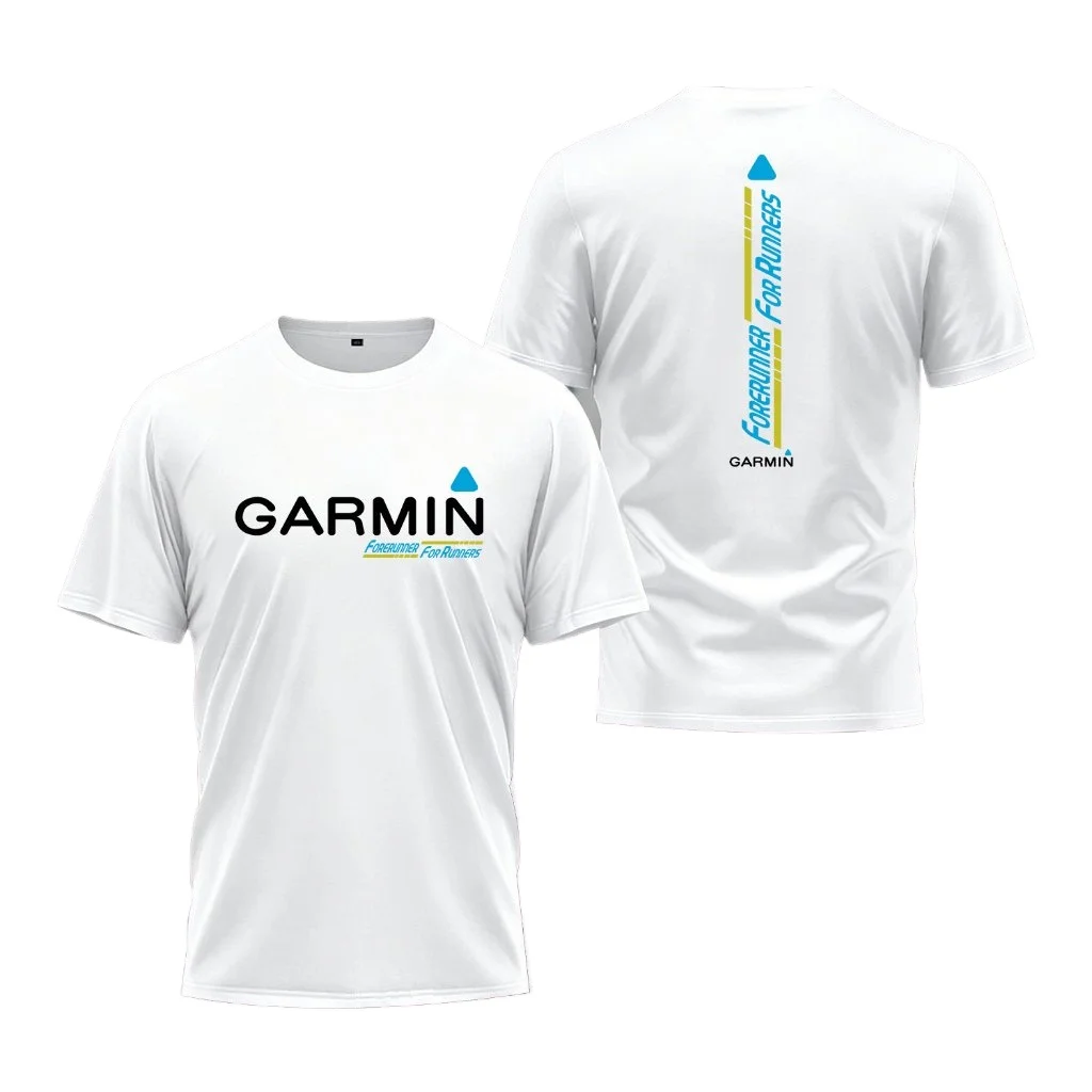 2026 new White Crew Neck Tee, Double Sided Vertical Sport Text Graphic T-shirt, Unisex Running Short Sleeve Shirt