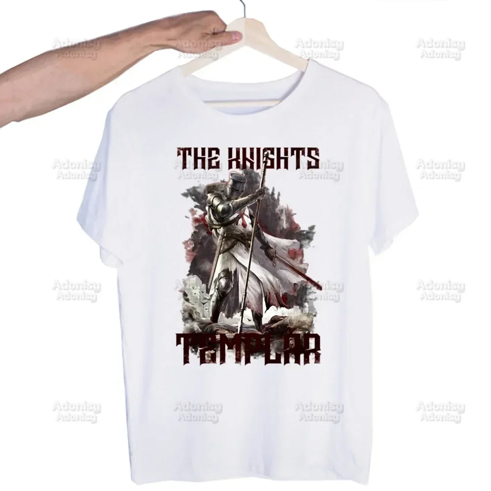 Medieval Knights Templar Printed T Shirt Men Retro Washed Tops Tees Harajuku Tshirt Streetwear Hip Hop Male T-shirts