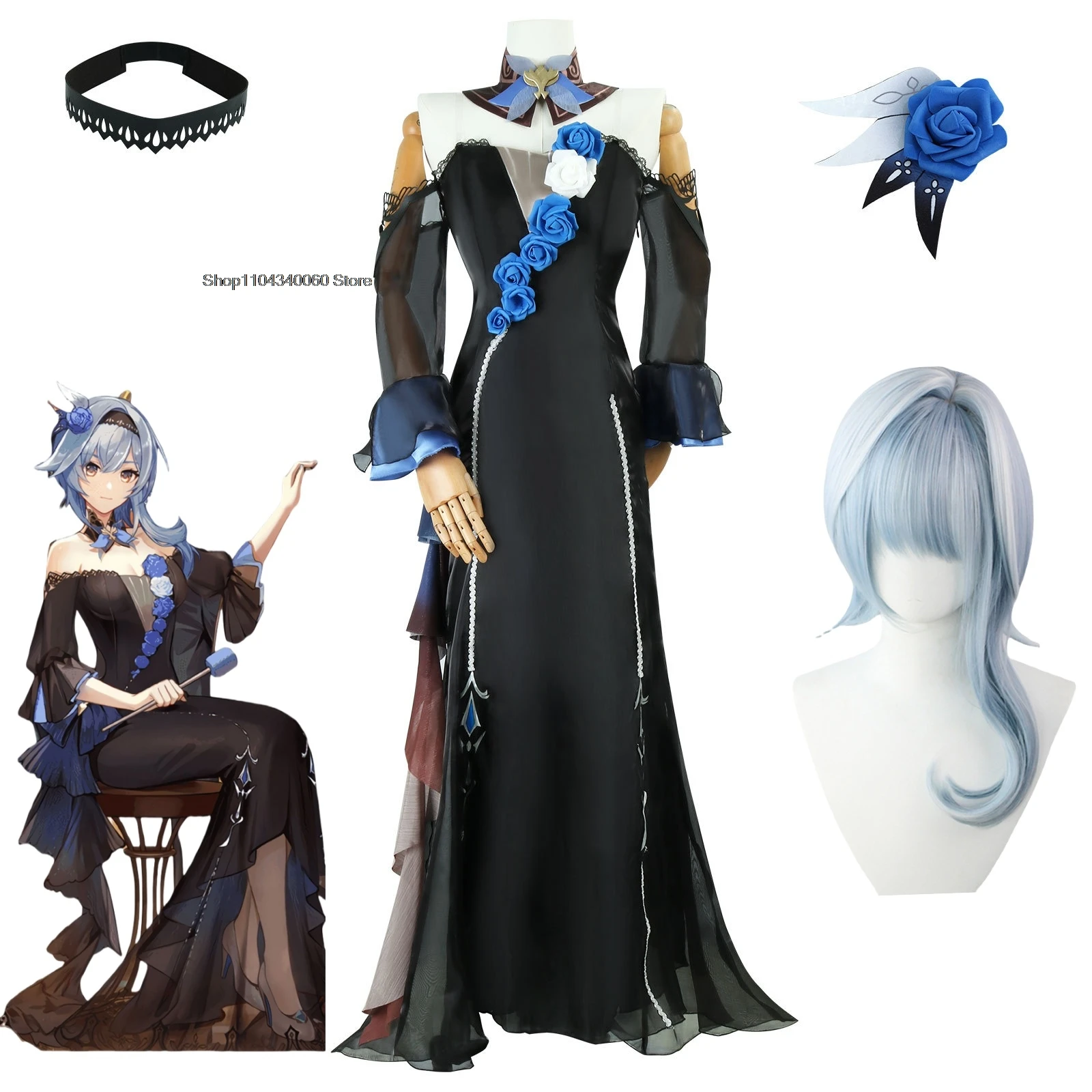 Genshin Impact Eula Cosplay Symphony Costume da concerto Carnevale Halloween Masquerade Outfit con parrucca e accessori per donna ﻿