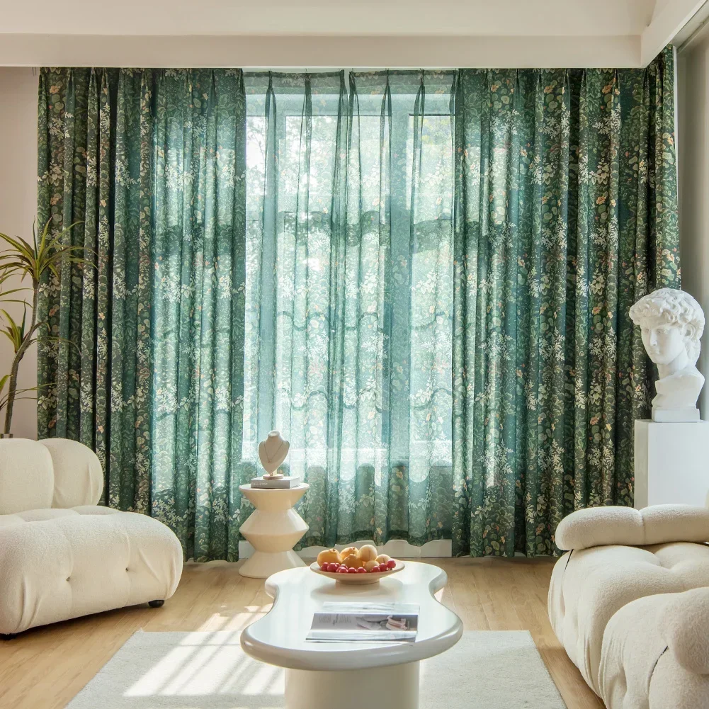 NAPEARL Blackout Green Curtain Printed Plant Leaves Pattern Window Curtain Sheer Living Room Home Decor 1PC