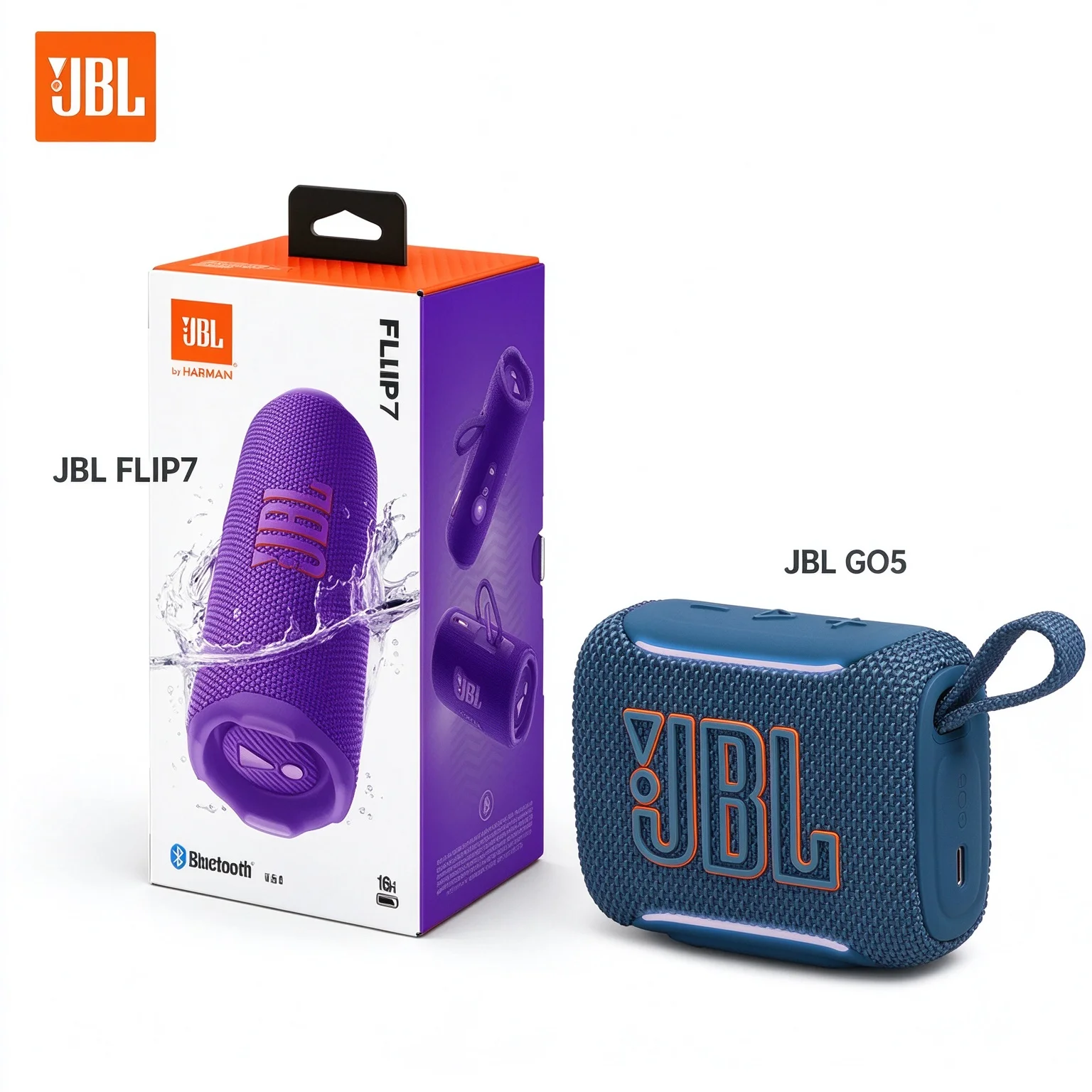 JBL GO5 & FLIP7 Outdoor Speaker Bundle, Rugged Build, Hands-Free Call Mic, Balanced Sound for Home Use and Camping Adventures