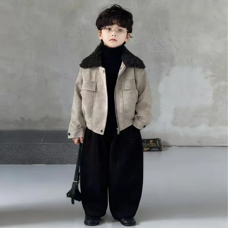 New  Boy Jackets Leather Thickness Kids  Coats  Baby  Children Outerwear Winter Autumn   2025-231