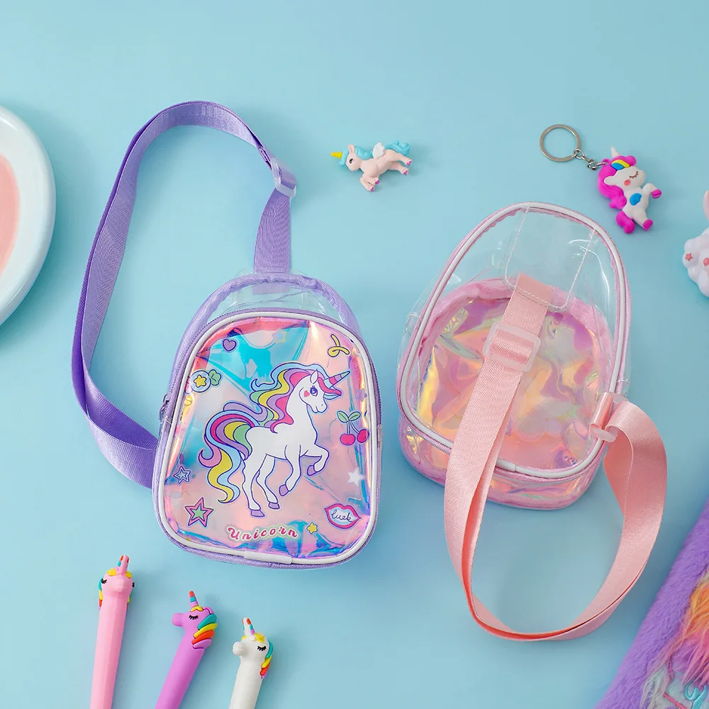 Kawaii Children Cartoon Transparent Unicorn Chest Bag PVC Crossbody Bag For Kindergarten Girls Cute Shoulder Bag