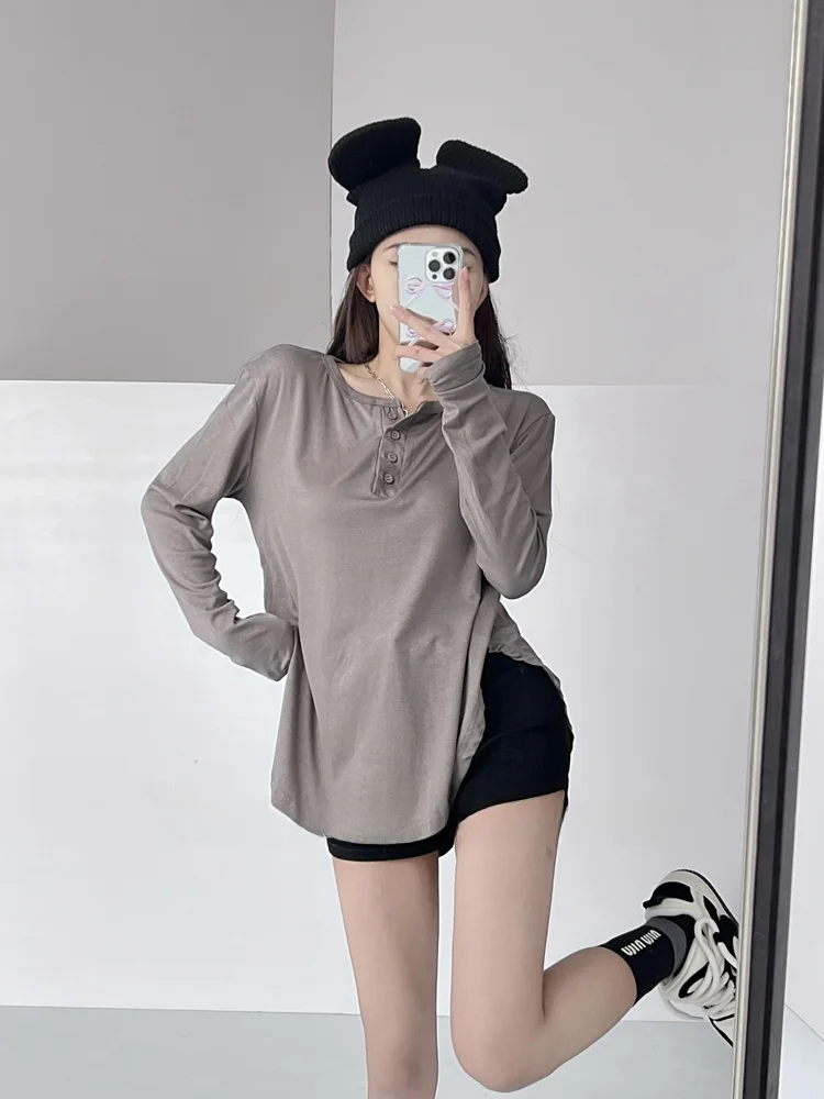 كسول الساخن فتاة طويلة Sve تي شيرت المرأة فضفاض الحماية من الشمس عادية Sle V-Ne لون نقي تخفيف Faion الصيف الأعلى #5