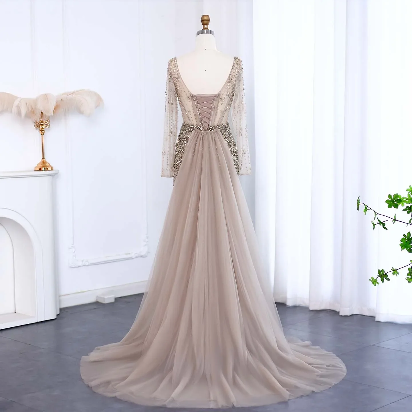 Sharon Said Luxury Arabic Caramel Mermaid Evening Dress with Overskirt Sleeves Formal Gowns For Wedding Party SS148 Customized