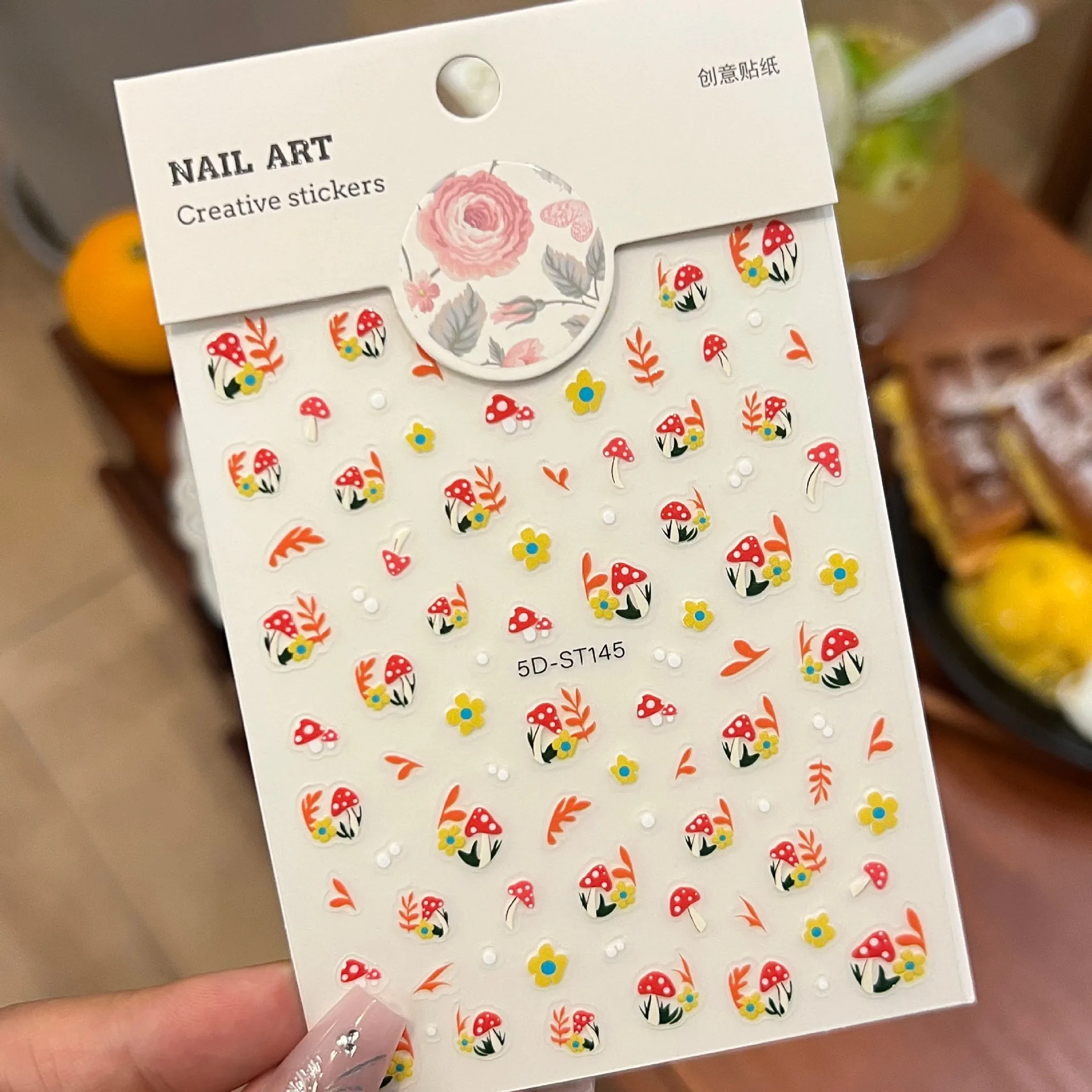 

5D Sunflower & Mushroom Stickers - Green Grass Floral Ins Style Embossed Decals for Phone Camera Journal Cosmetics